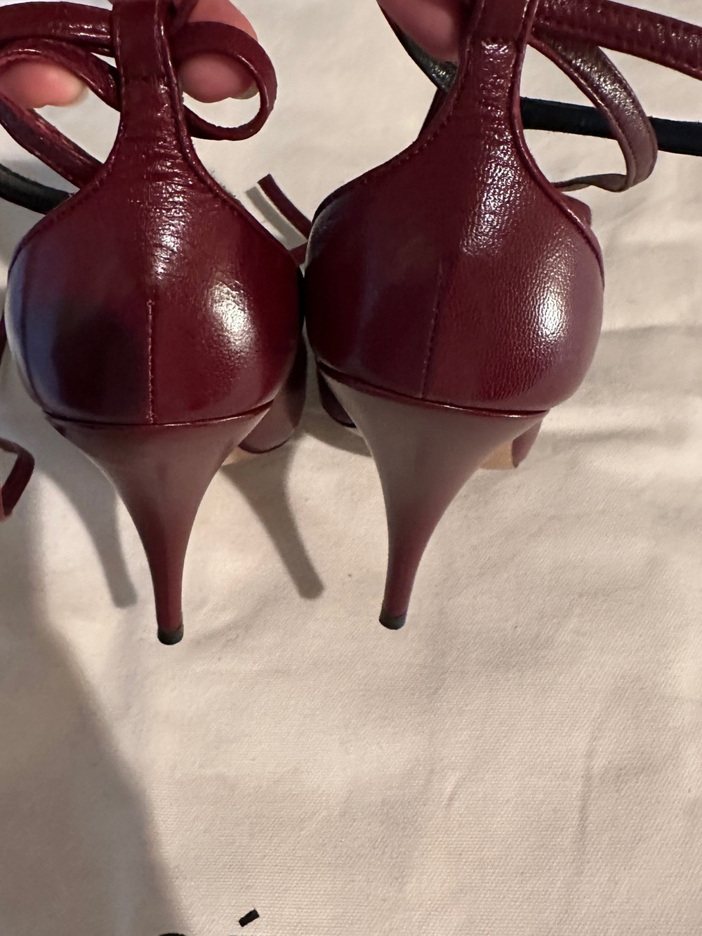 Celine Burgundy Leather T-Strap Wrap Heels - Picture 8 of 15